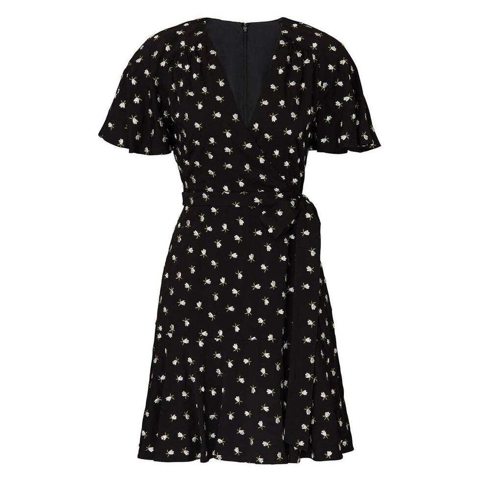 Jill Stuart Embroidered Floral Tie Side Dress Size 4 Black White - Picture 6 of 9